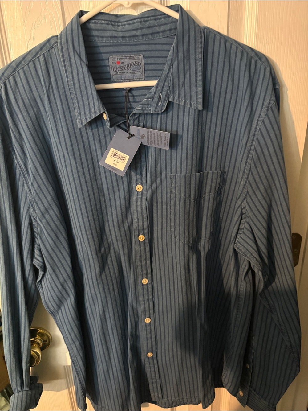 Lucky Brand Men's Blue Vertical Stripe Button-Down Shirt